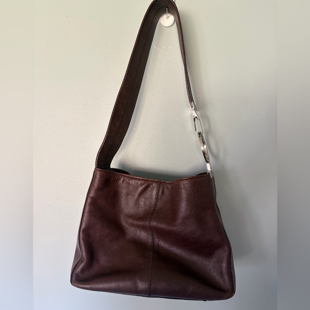 Rare Vintage Adrienne Vittadini Shoulder Bag in Dark Brown Textured Leather